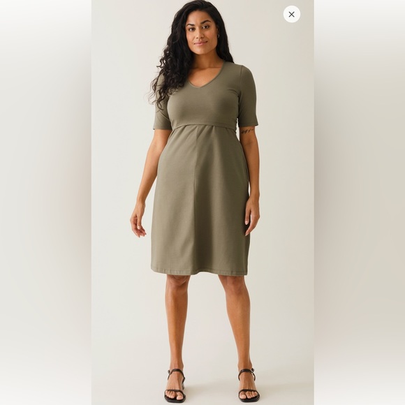 Boob Design - A shaped nursing dress short sleeve - Green khaki - S - Picture 2 of 5